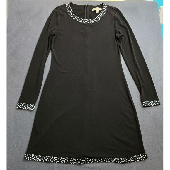 Michael Kors Dresses & Skirts - Michael Kors Women M Black Long Sleeve Dress w/ Black & White Animal Print Trim